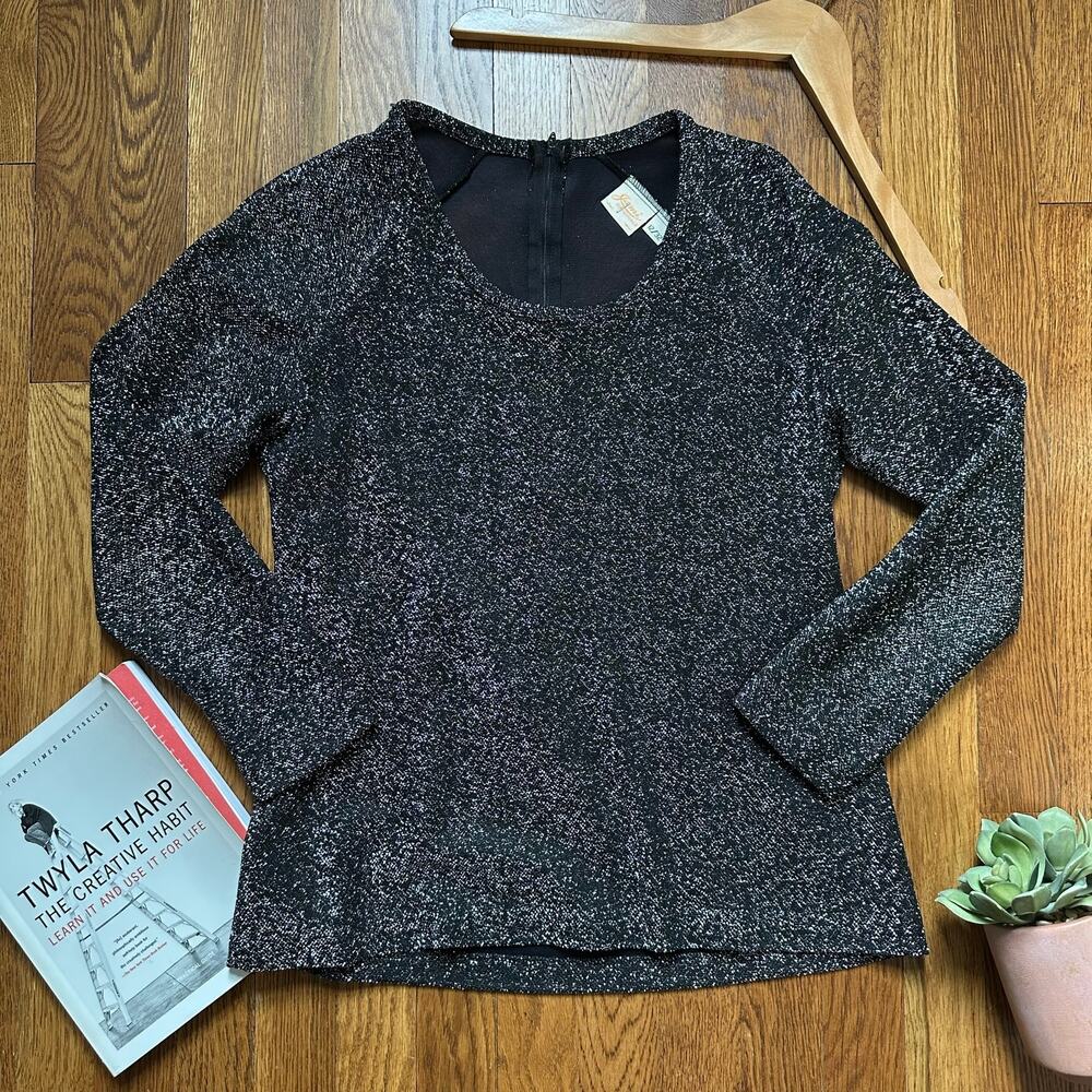 Jami Originals Vintage 1970's Black & Silver Metallic Long Sleeve Top